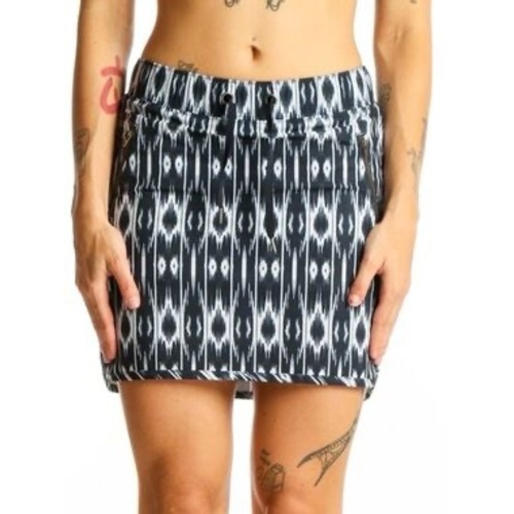 Athleta Skort Womens Small Navy Blue White‎ Ikat Print Zipper Pockets Activewear